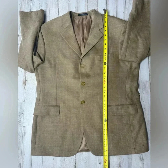 VINTAGE ANDREW FEZZA MEN'S 42S TAN BLAZER 3 BUTTON JACKET Checked - Picture 5 of 11
